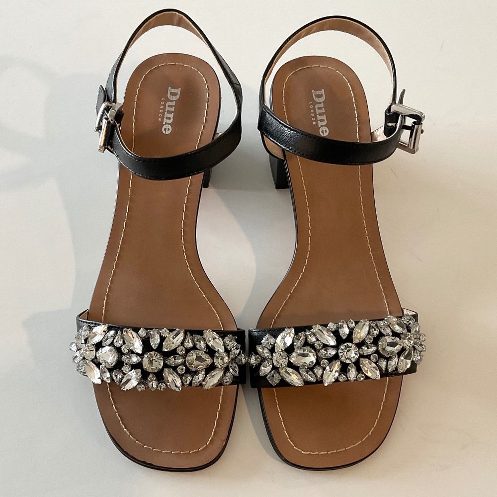 DUNE LONDON Black Crystal Embellished Heel Sandals Size Eu 38 U.S. 8 LIKE NEW
